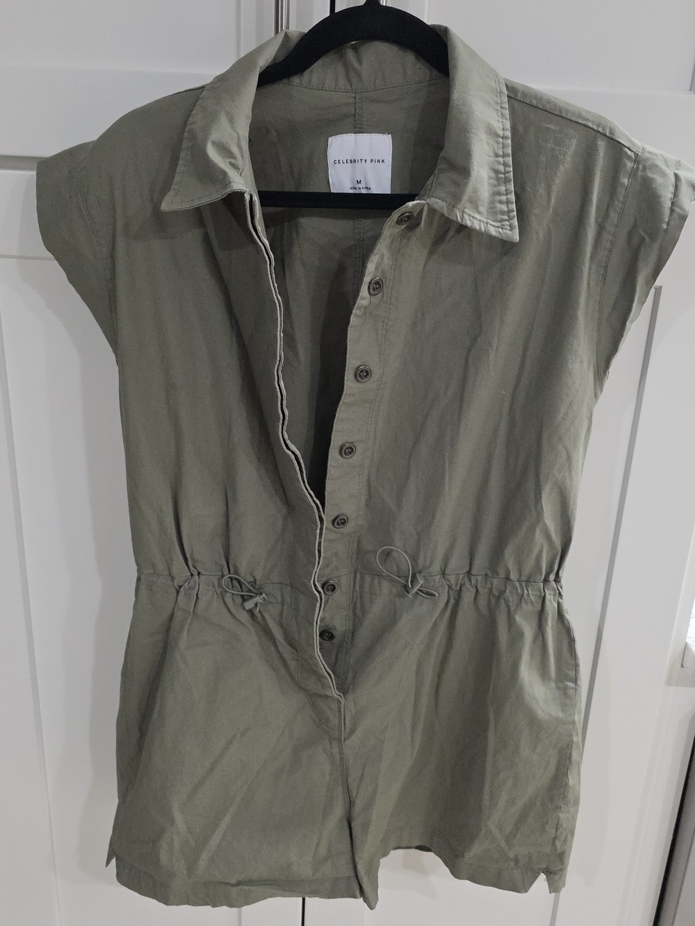 Utility-Style Olive Green Button Front Romper